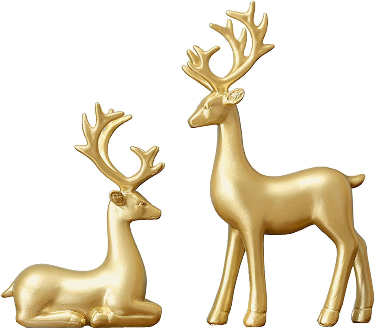 Small Reindeer Sculpture, Gold Resin Christmas Elk Set of 2