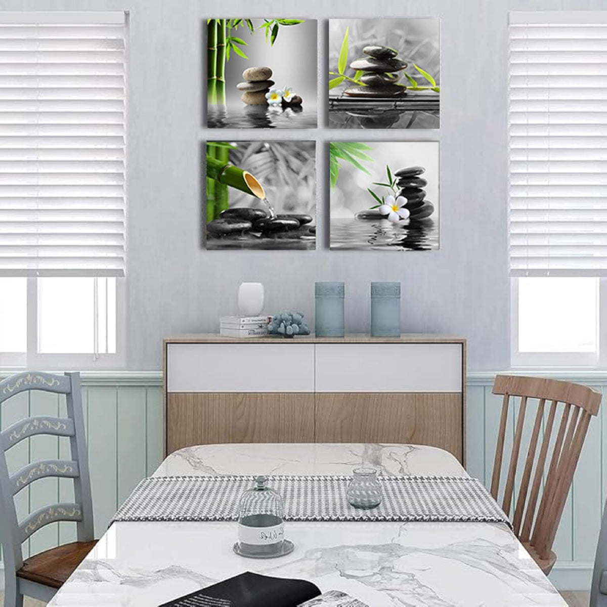 Bathroom Wall Art Black and White Wall Decor Zen Artwork Buddha Green Canvas ...