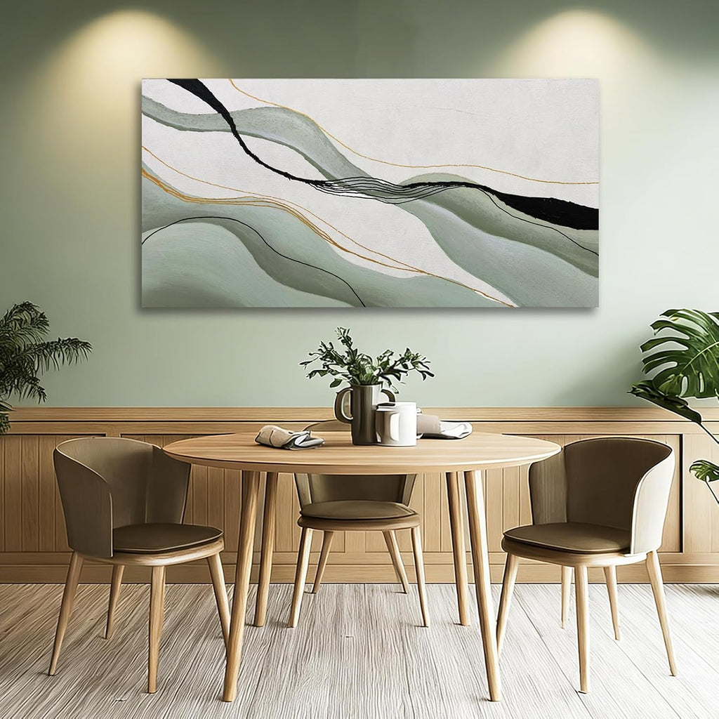 Green White Black Abstract Canvas Wall Art, Large Abstract Wall Decor for Living Room, Modern Wall Art Print for Bedroom Office, 24X48 Inch