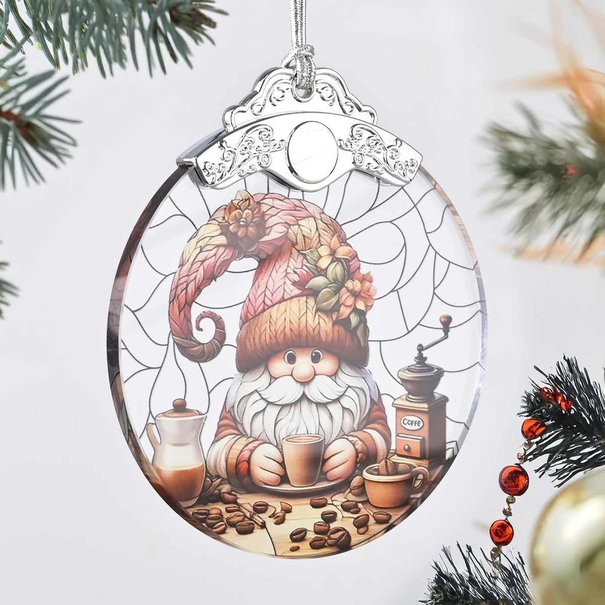 Gnome Stained Glass Ornament, Christmas Tree Decorations, Holiday Presents, Gift Exchange Ideas