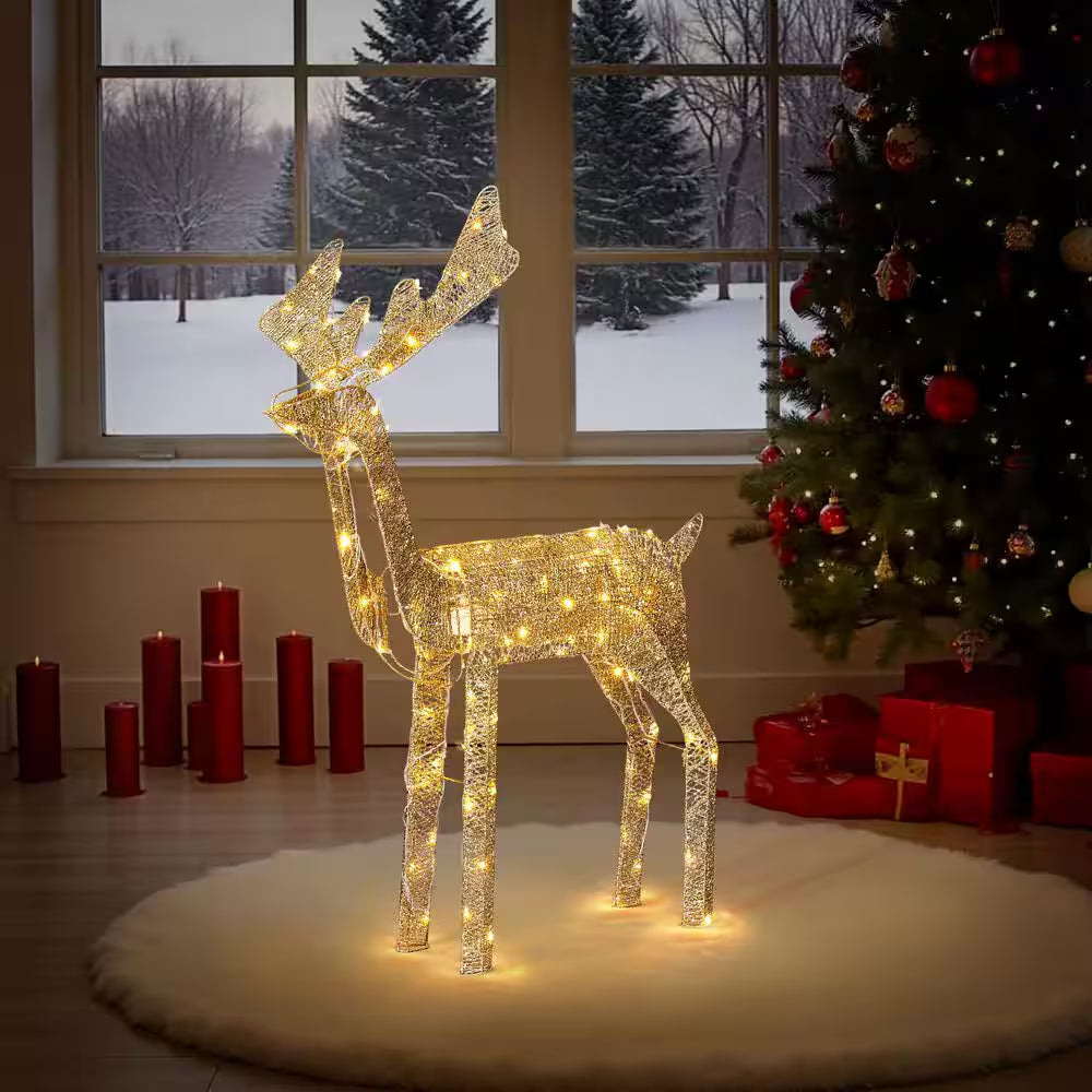 3. 6Ft Pre-Lit Golden Motorized Reindeer Christmas Decor with Shaking Head