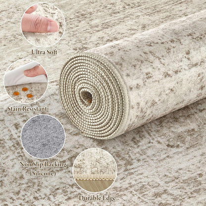 3X5 Area Rug: Washable Non Slip Soft Abstract Brown Entry Rugs