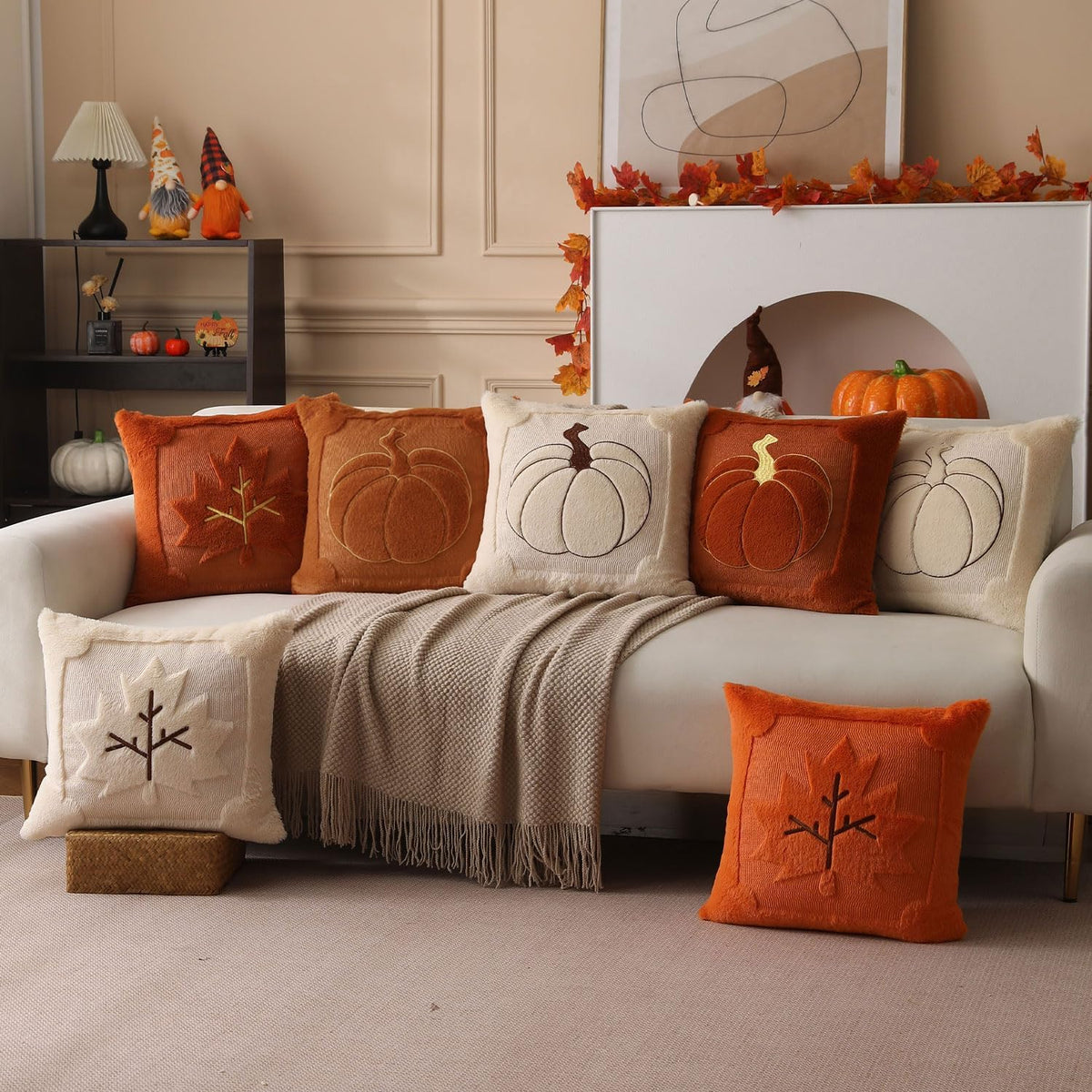Rust Pumpkin Fall Pillow Covers - 18x18  Home Decor for Autumn Charm
