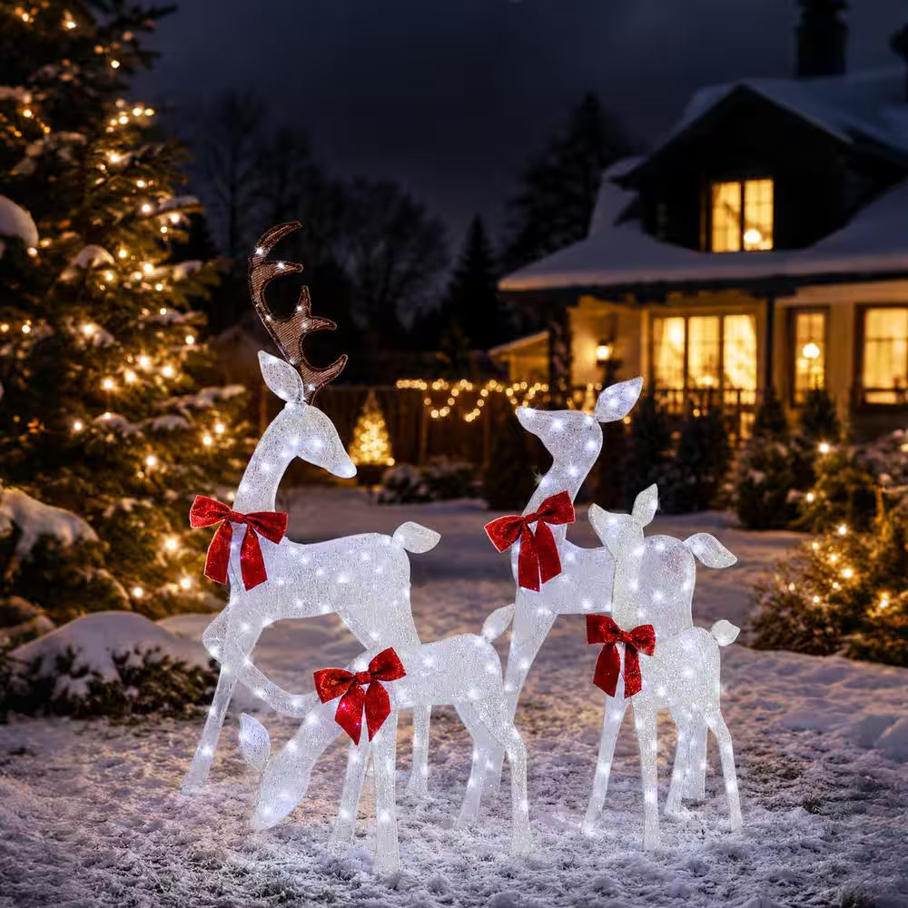 54 In. 4-Piece Outdoor Christmas Decoration 2.5D Reindeer Family Yard Decoration with Cool White LED Lights, White