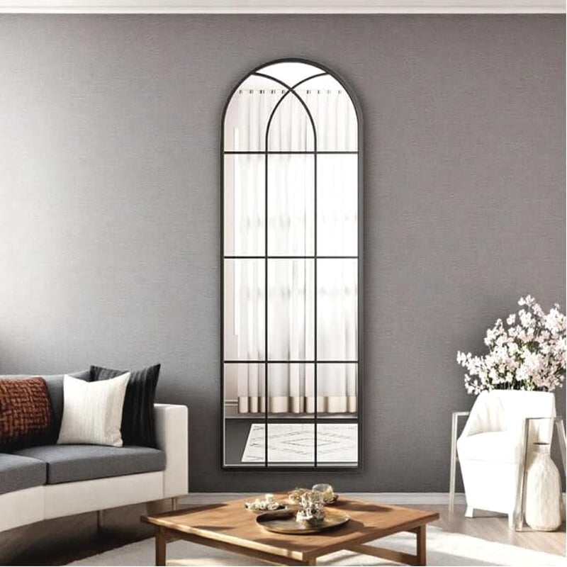 Arched Full Body Mirror 56" X 22"Black Window Wall Mirror