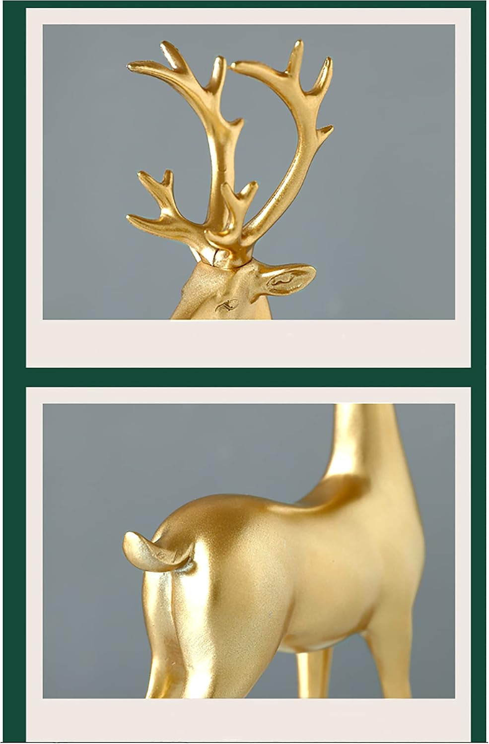 Small Reindeer Sculpture, Gold Resin Christmas Elk Set of 2