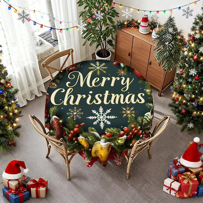 Christmas Wreath round Tablecloth Merry Christmas round Tablecloth 60 Inches Winter Christmas Home Decor round Tablecloth Red Berry Pine Branch Christmas Ball Decorative Tablecovers