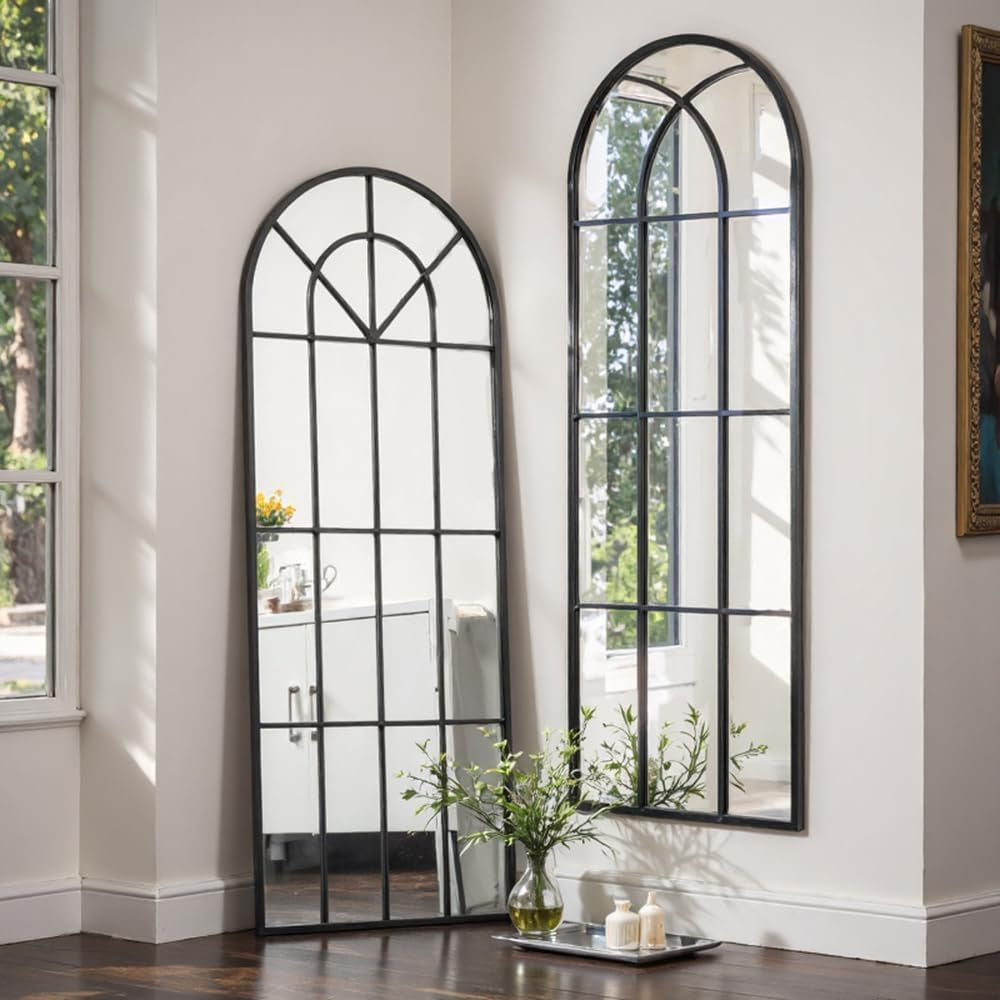 Arched Full Body Mirror 56" X 22"Black Window Wall Mirror