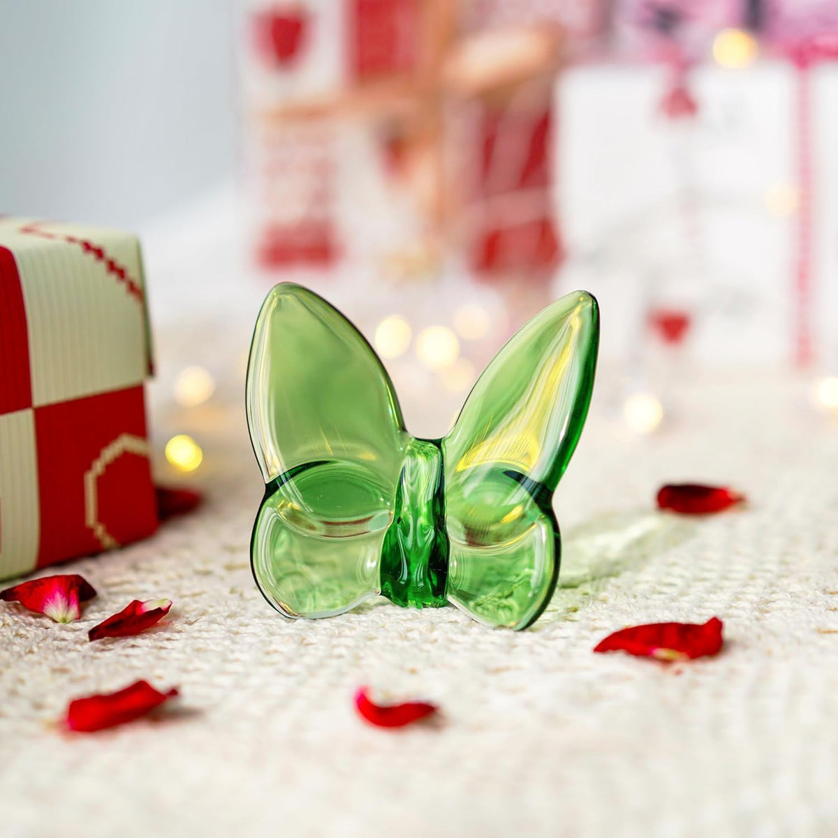3" Crystal Butterfly Figurine, Green Glass Butterfly Statue, Glass Ornament