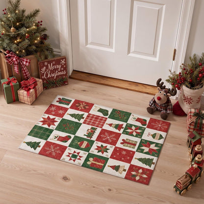 2X3 Christmas Rug for Entryway, Antique Red Mat Washable Non Slip