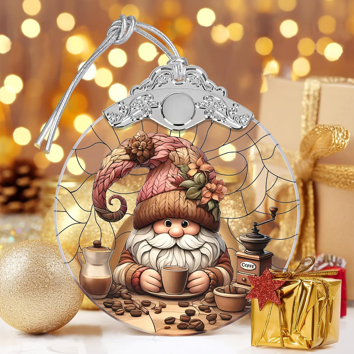 Gnome Stained Glass Ornament, Christmas Tree Decorations, Holiday Presents, Gift Exchange Ideas