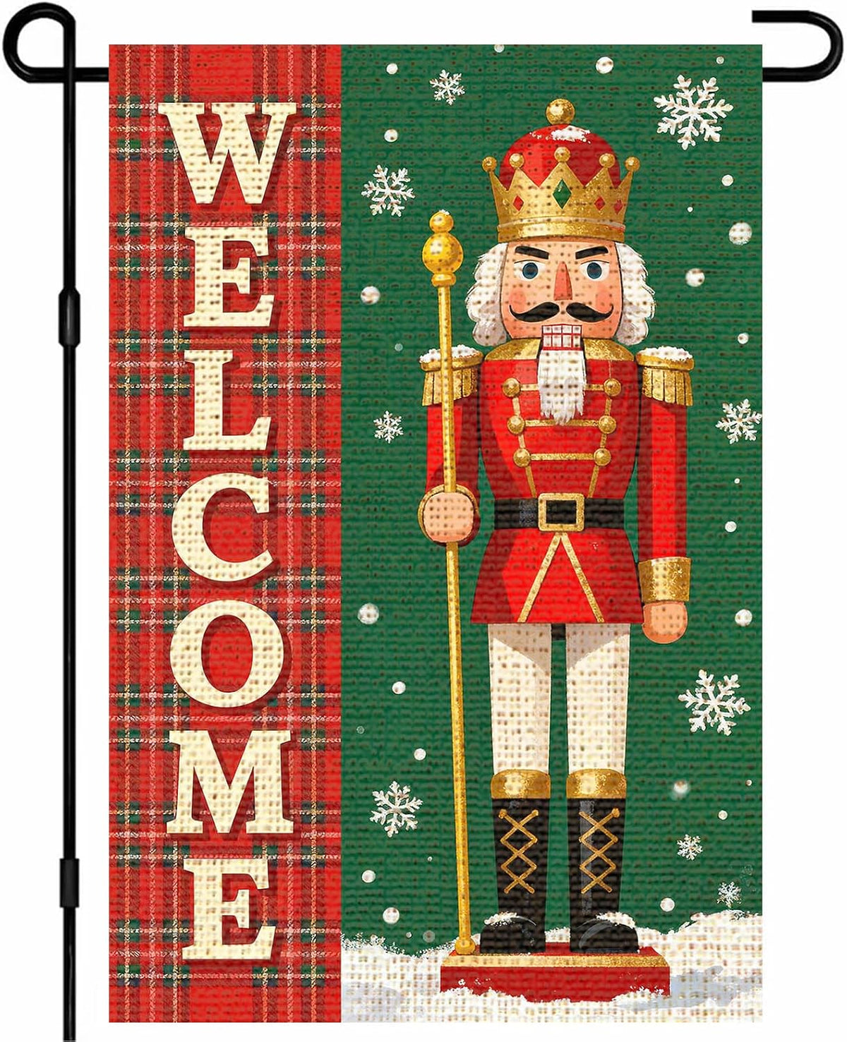 Christmas Nutcracker Santa Plaid Garden Flag 12X18 Inch Yard Decor
