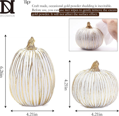 White and Gold Fall Pumpkin Decoration for Table Centerpieces