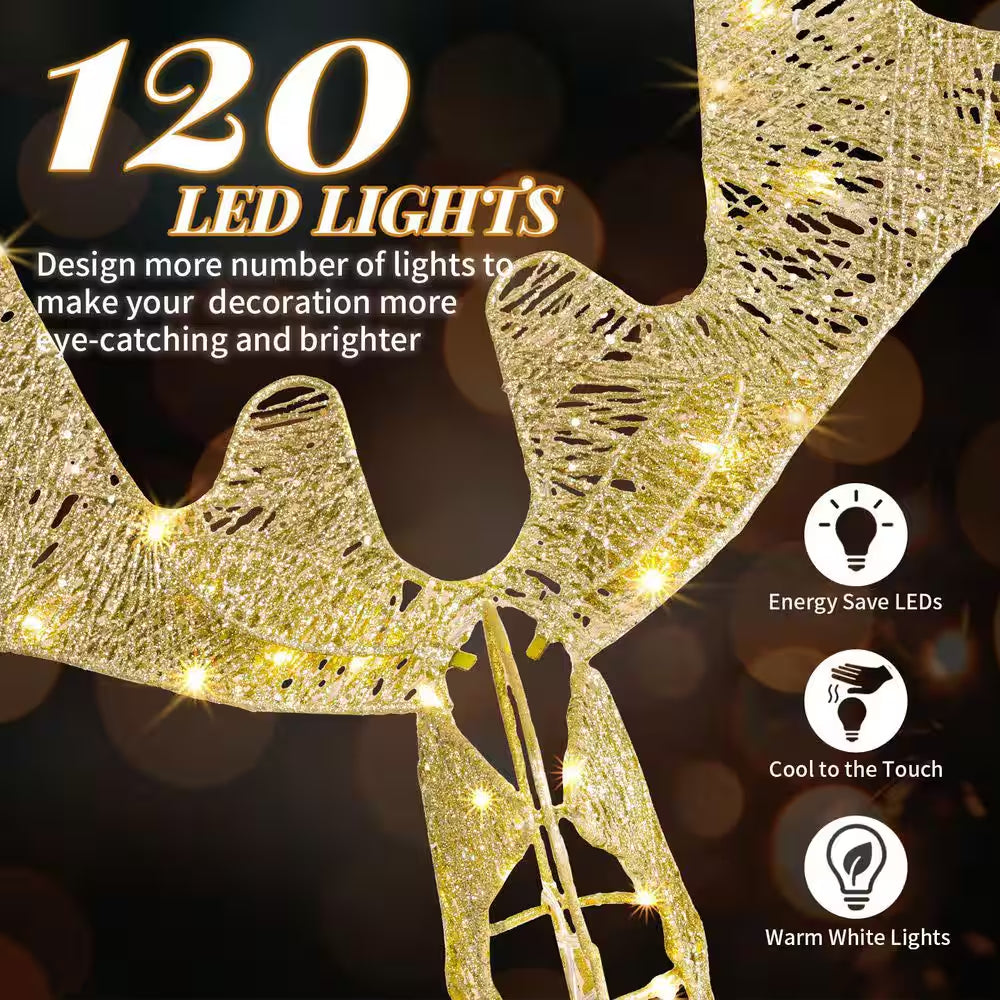 3. 6Ft Pre-Lit Golden Motorized Reindeer Christmas Decor with Shaking Head