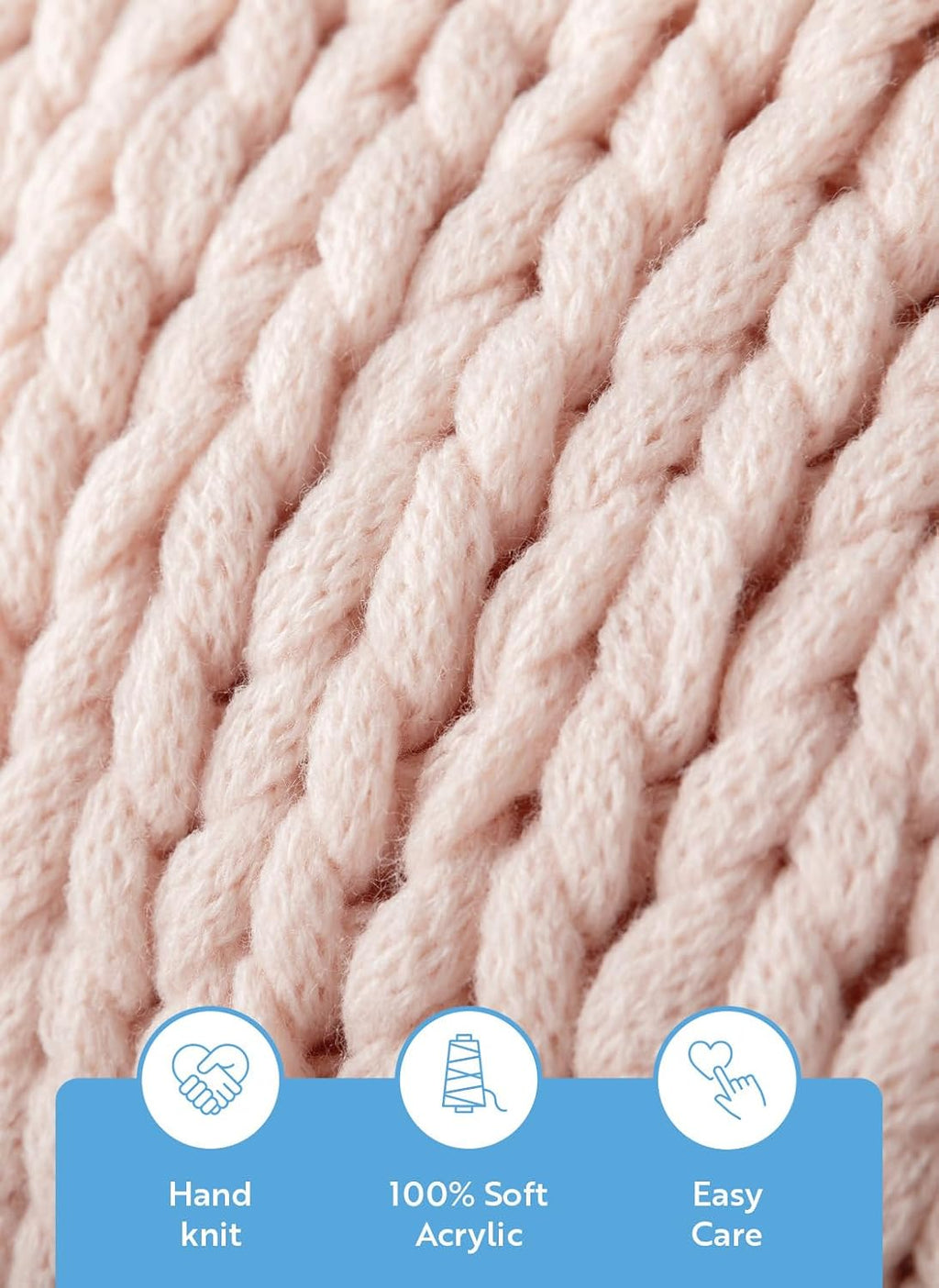Beddings Oversized Chunky Knit Throw Blanket Acrylic Hypoallergenic - 47'' X 59'' Cozy Home Accent for Snuggling, Lounging, and Stylish Décor (Blush)