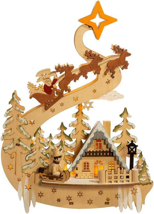 11.8-Inch Battery-Operated Light up Wooden Christmas Village with Santa and Sleigh