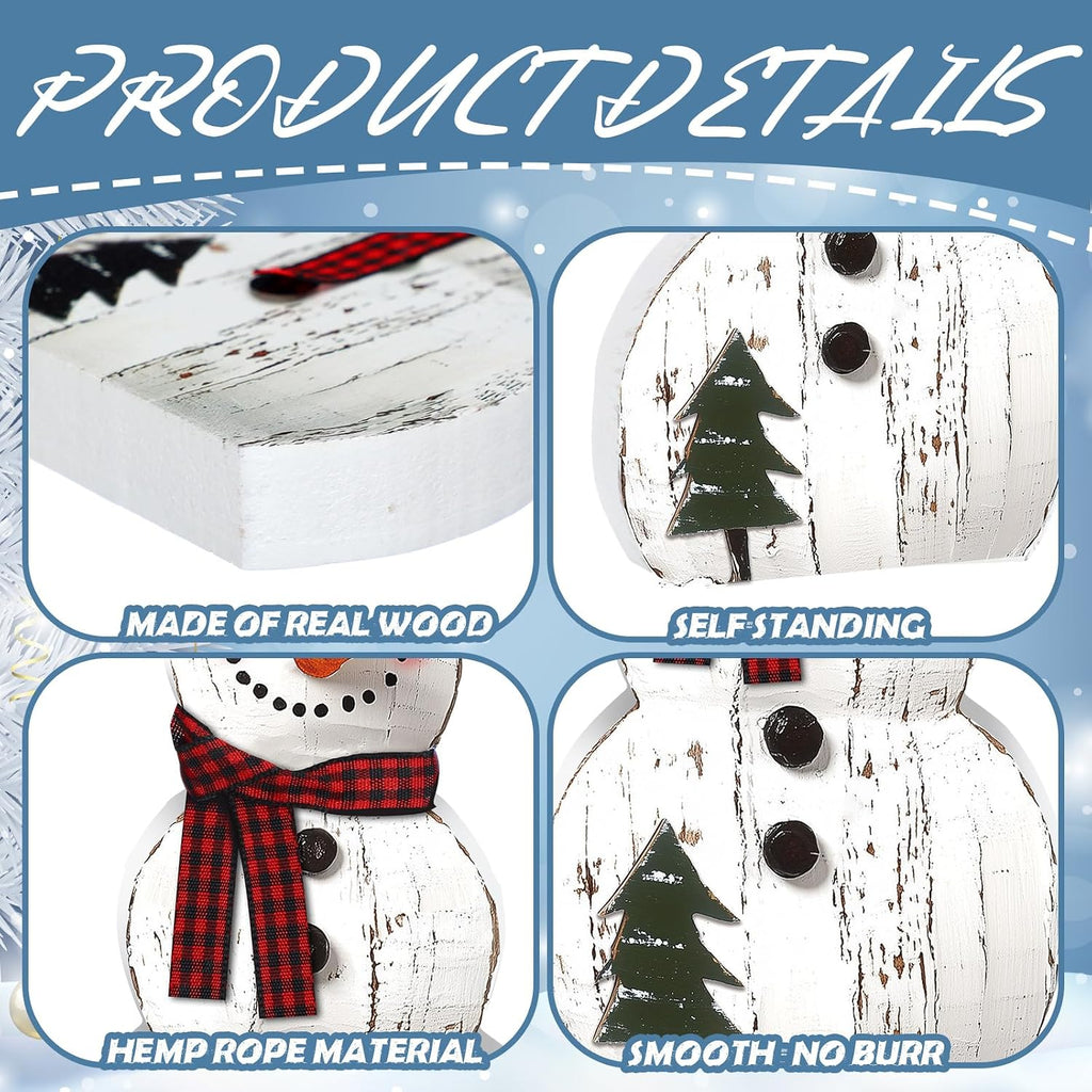 3 Pcs Snowman Christmas Decoration Rustic Wooden Indoor Decor