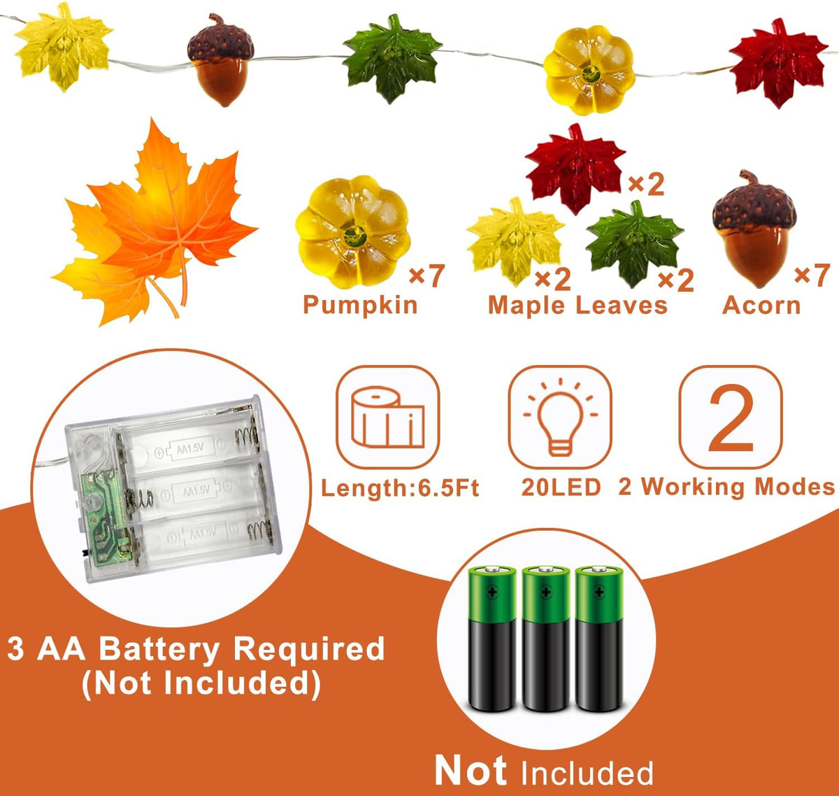 Enchanting 20 LED 3D Pumpkin Fall Lights - 6.56Ft Thanksgiving Home Decor
