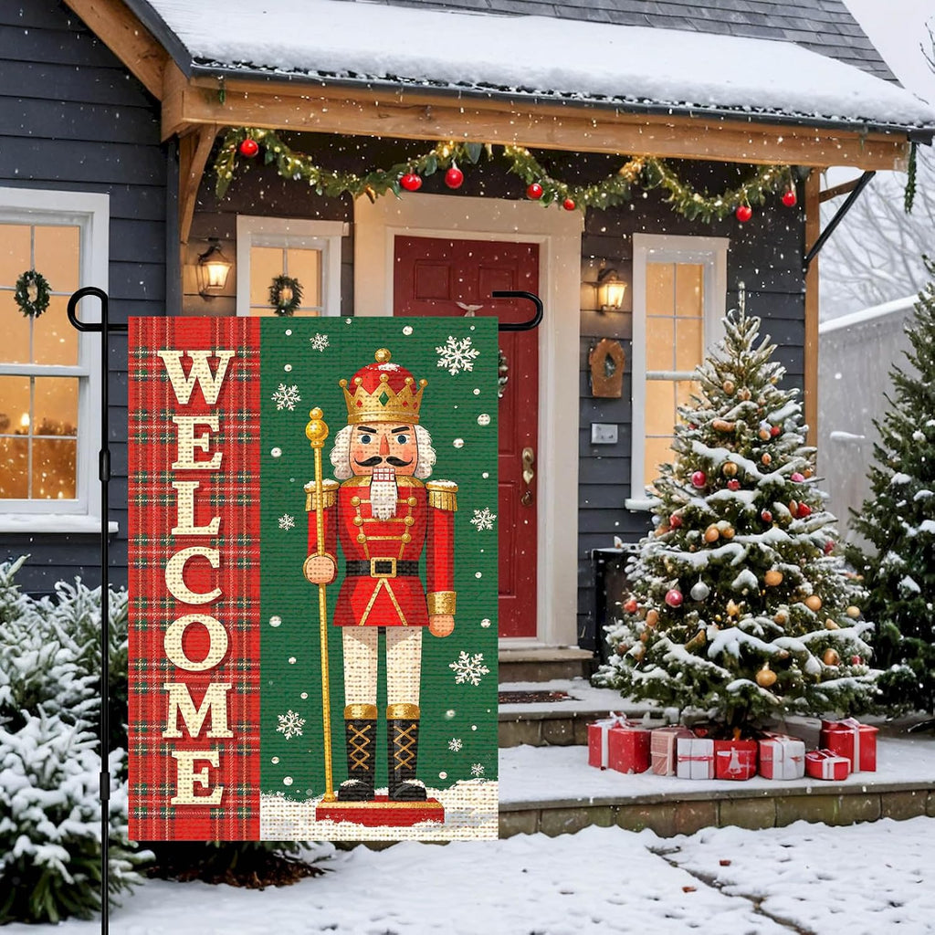Christmas Nutcracker Santa Plaid Garden Flag 12X18 Inch Yard Decor