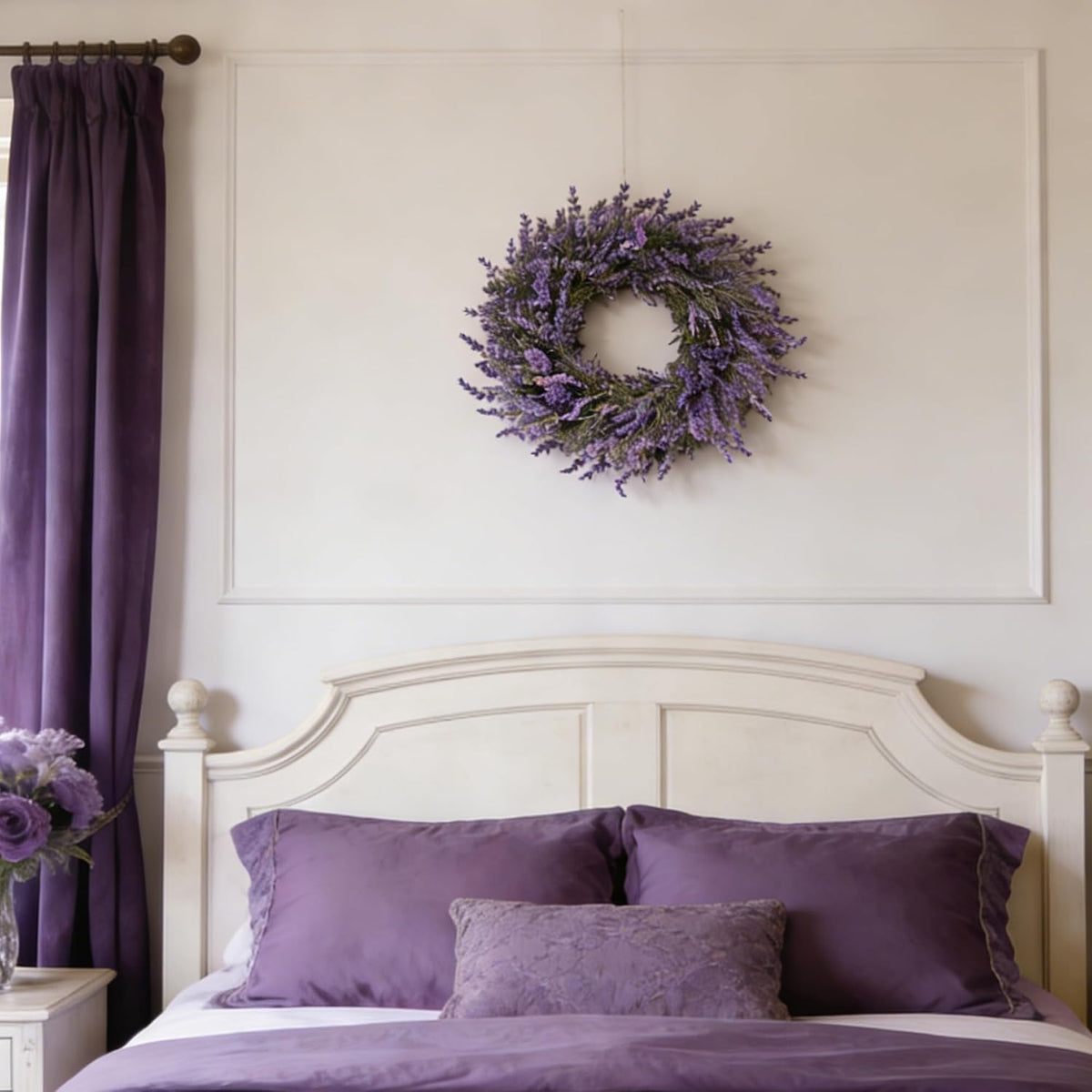 26" Purple Lavender and Eucalyptus Wreath - Artificial Farmhouse Front Door Decor for Porch, Window, Wall | Spring, Summer, Fall Home Decor Gift