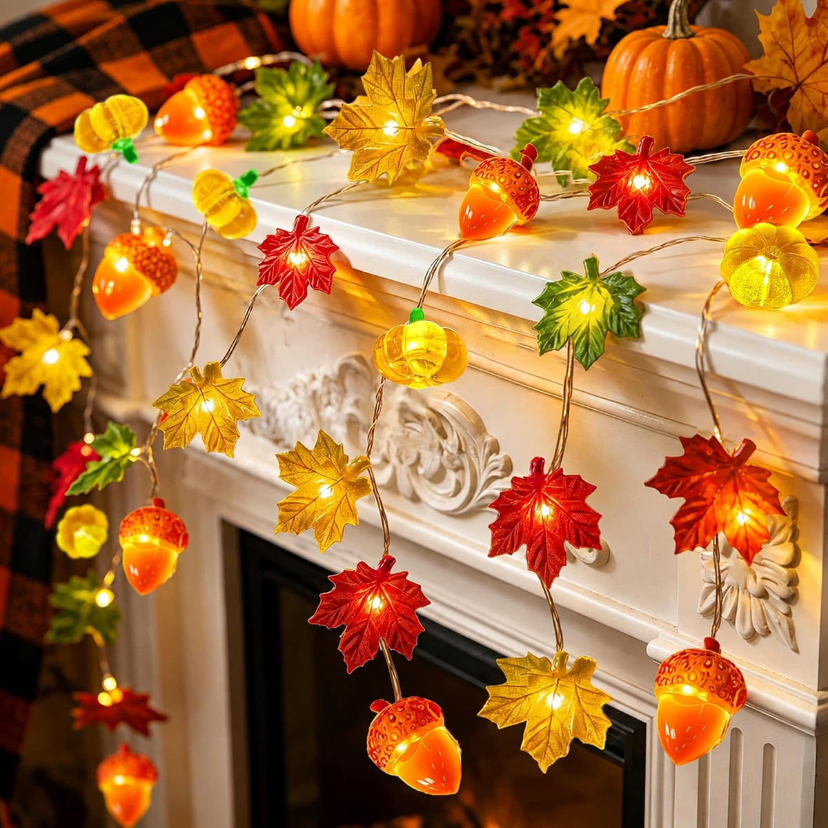 Enchanting 20 LED 3D Pumpkin Fall Lights - 6.56Ft Thanksgiving Home Decor