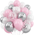 Pink and Silver Balloons, 60Pcs Winter Onederland Party Decorations, Pastel Light Pink Pearl White Metallic Silver Latex Balloon with Snowflake Balloon for Winter Wonderland Baby Shower Birthday Decor
