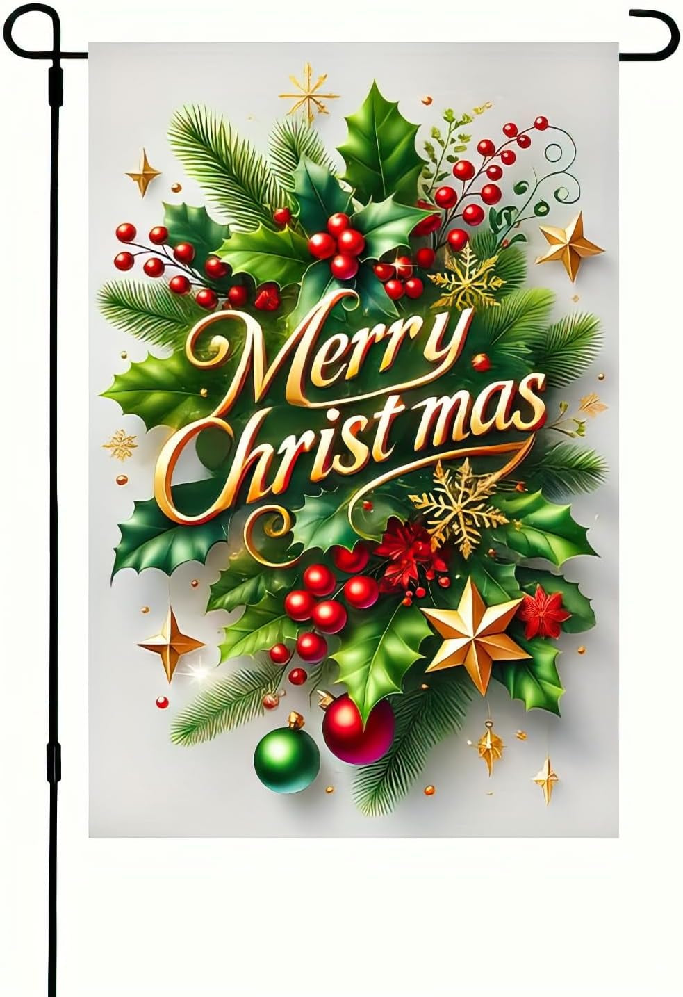 Christmas Garden Flag 12X18 Inch, Holly Berry Holiday Yard Decor