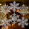 6 Pack 12" Large Glitter Hanging Snowflake Decorations, Silver