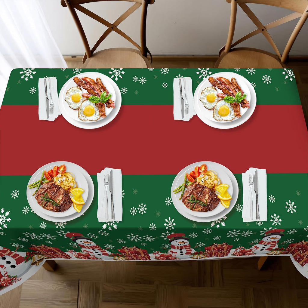 2 Pack Christmas Tablecloth,Disposable Plastic Tablecloth 54" X 108" Christmas Decorations Xmas Party Supply,Snowman Green Table Cloth,Plastic Table Cover for Indoor,Outside,Home,Dinner,Party