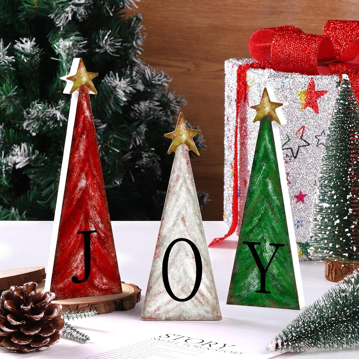 3 PCS Christmas Tree Wooden Tabletop Decoration Party Supplies