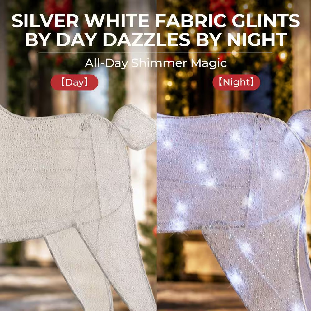 54 In. 4-Piece Outdoor Christmas Decoration 2.5D Reindeer Family Yard Decoration with Cool White LED Lights, White