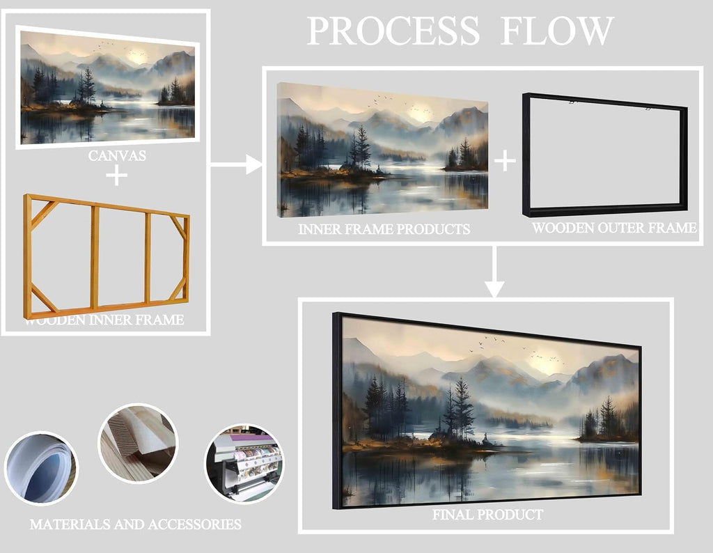 Landscape Wall Art for Living Room - Mountain Art Wall Decor for Office - Large Picture Frames for Wall Size 29" X 59"