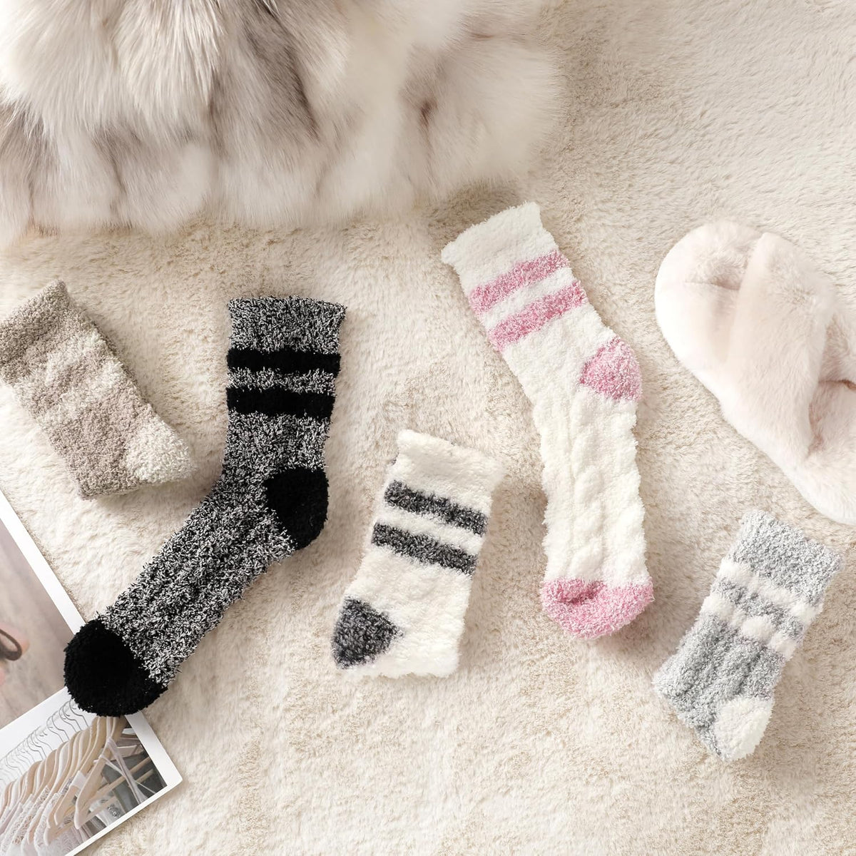 Fuzzy Socks for Women - Fluffy Cozy Slipper Socks for Women, Women'S Ultra Soft Winter Thick Warm Fuzzy Sleeping Sock for Home, Candy Colorful
