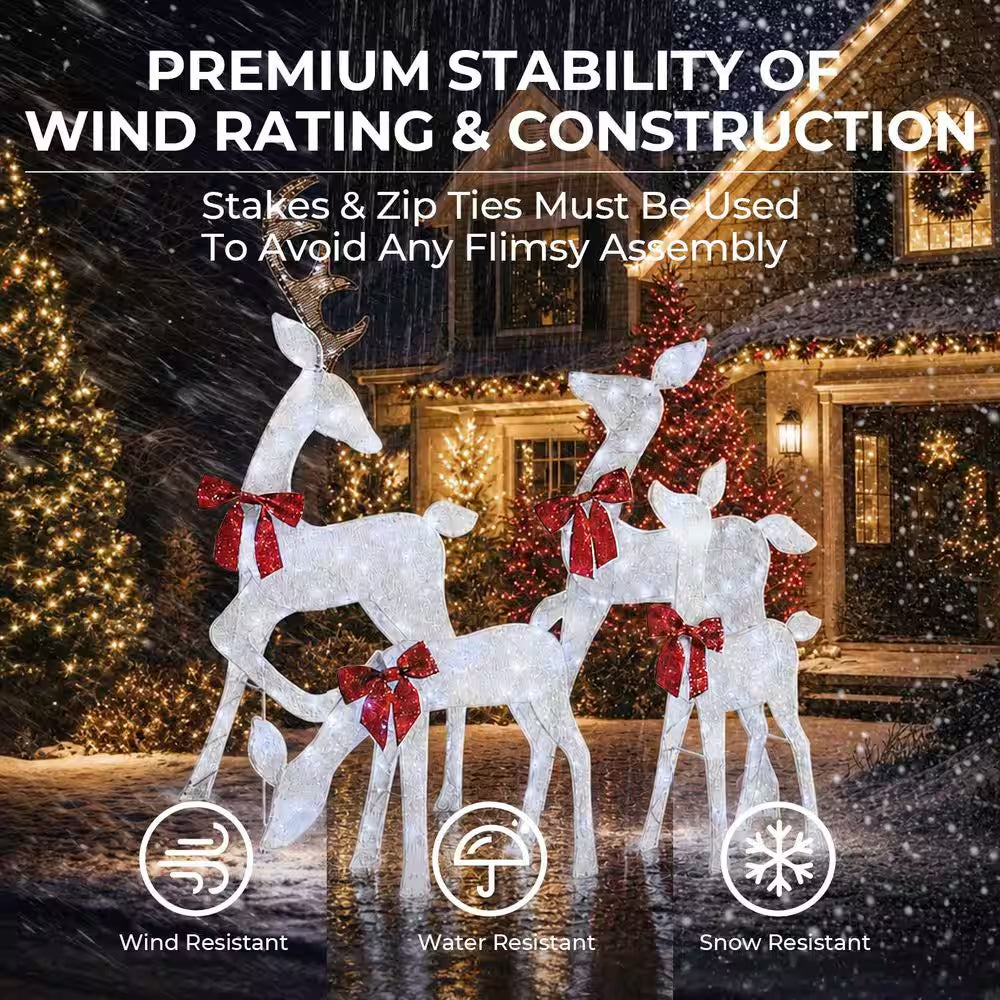 54 In. 4-Piece Outdoor Christmas Decoration 2.5D Reindeer Family Yard Decoration with Cool White LED Lights, White