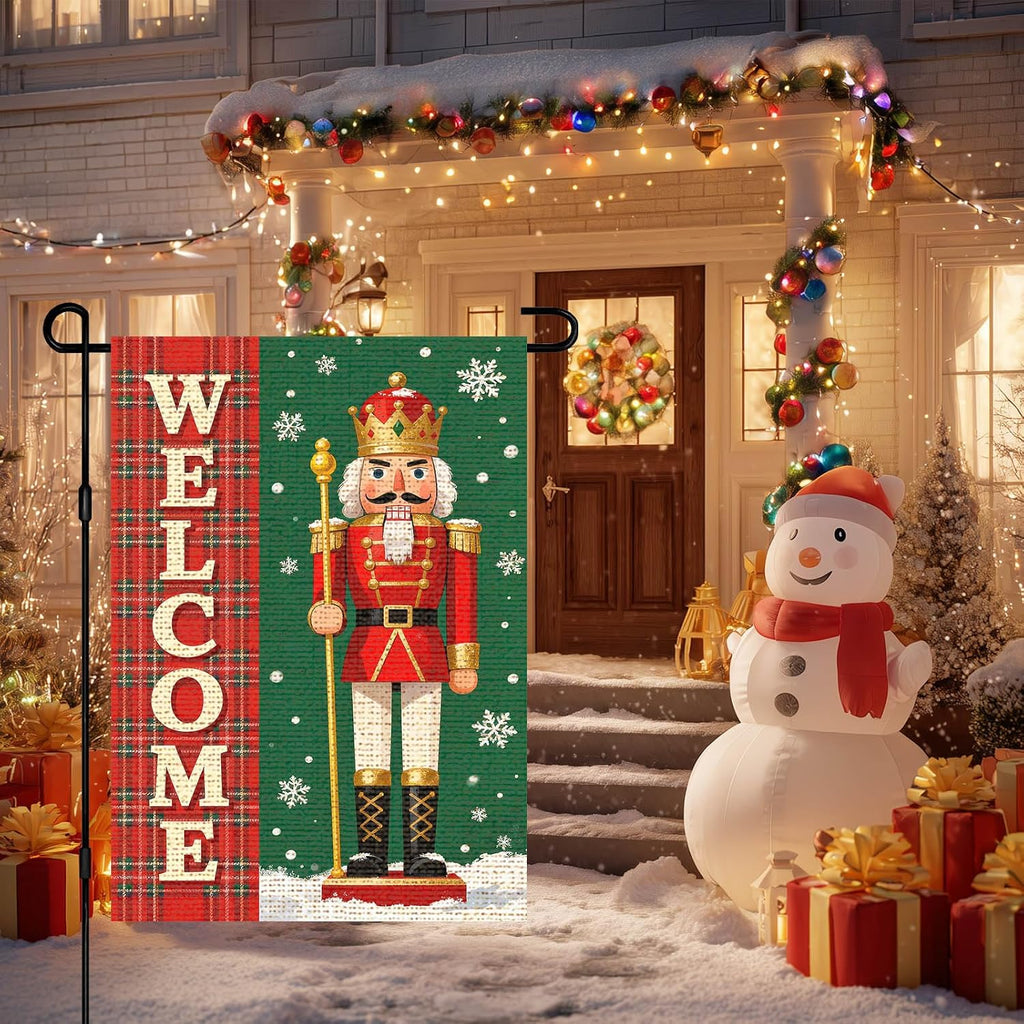Christmas Nutcracker Santa Plaid Garden Flag 12X18 Inch Yard Decor