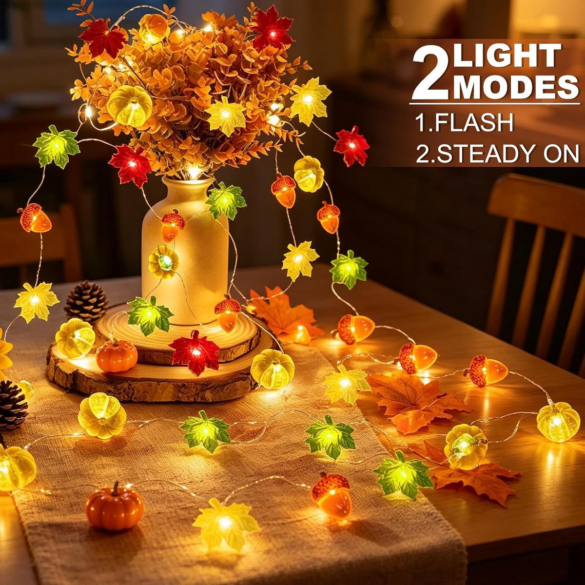 Enchanting 20 LED 3D Pumpkin Fall Lights - 6.56Ft Thanksgiving Home Decor