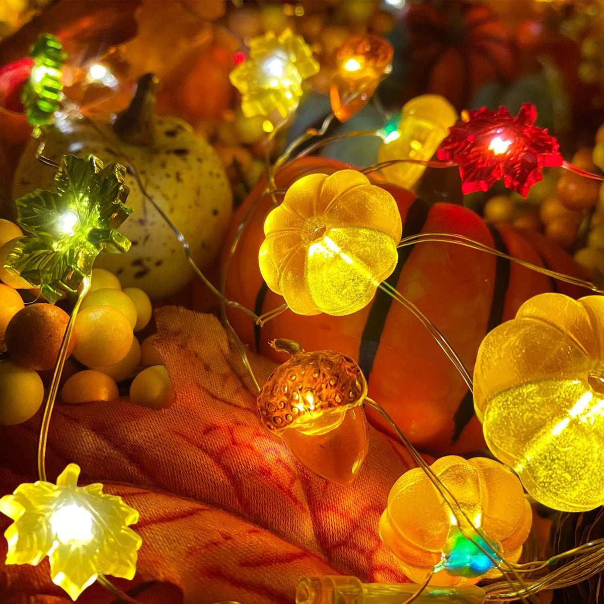 Enchanting 20 LED 3D Pumpkin Fall Lights - 6.56Ft Thanksgiving Home Decor