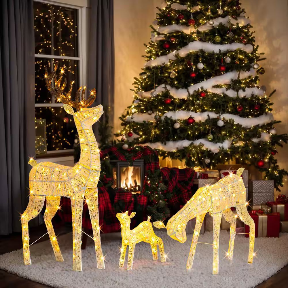 60 In. LED Metal Deer Family with 280 LED Warm White Lights Christmas Yard Decoration