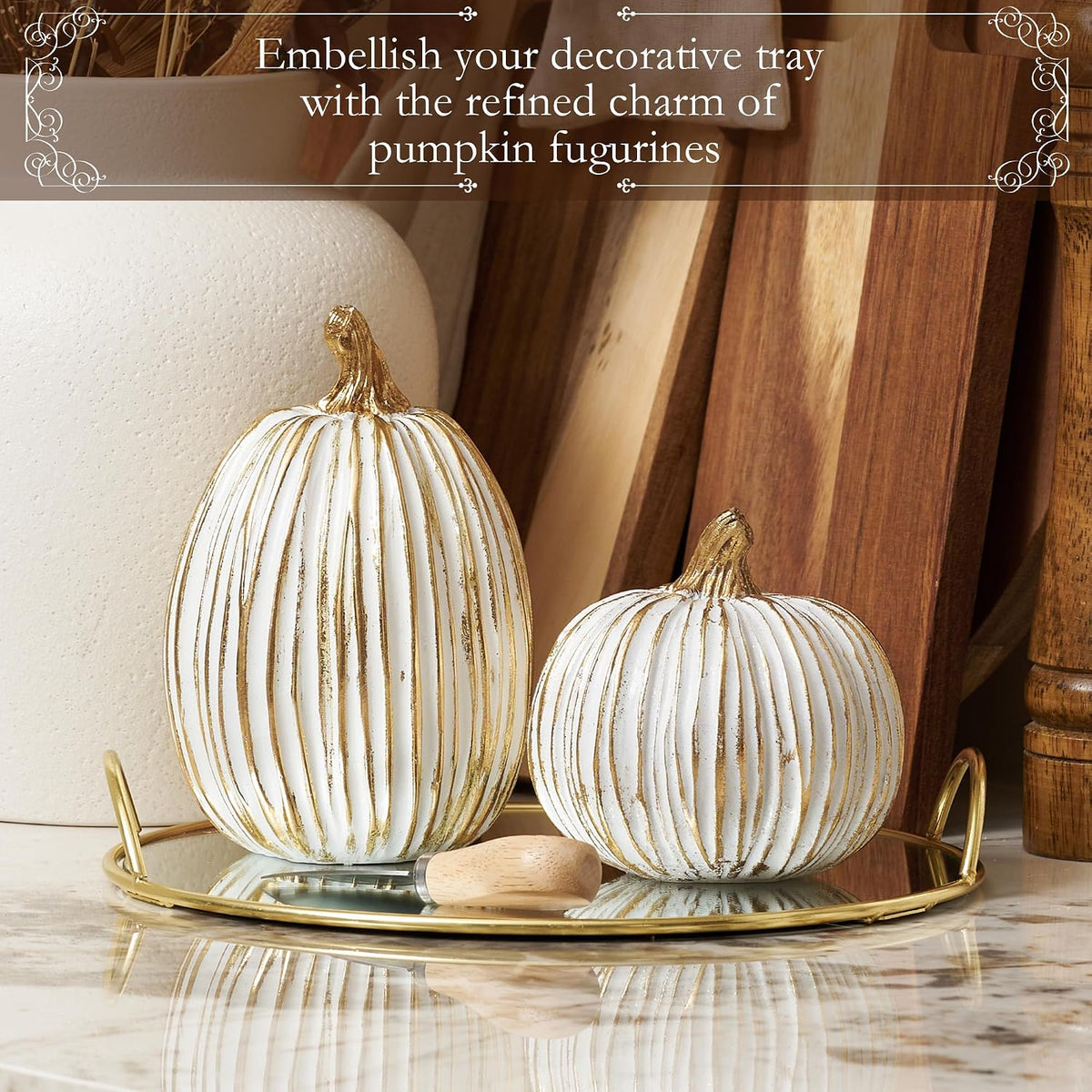 White and Gold Fall Pumpkin Decoration for Table Centerpieces
