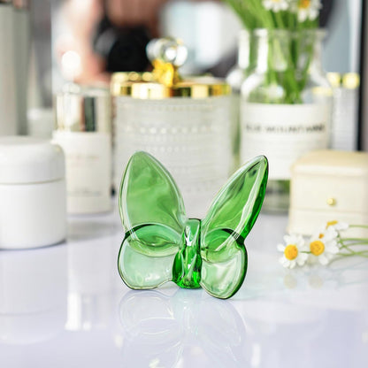 3" Crystal Butterfly Figurine, Green Glass Butterfly Statue, Glass Ornament
