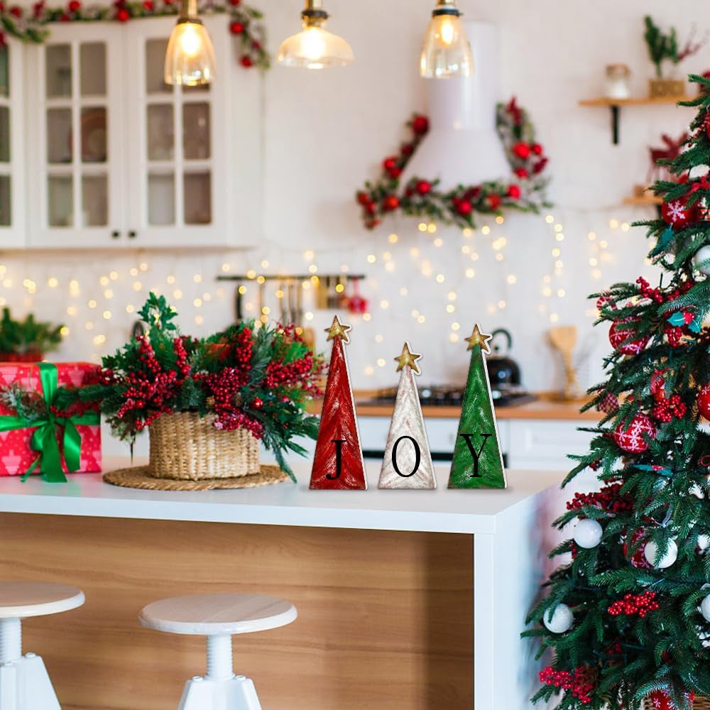 3 PCS Christmas Tree Wooden Tabletop Decoration Party Supplies