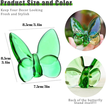 3" Crystal Butterfly Figurine, Green Glass Butterfly Statue, Glass Ornament