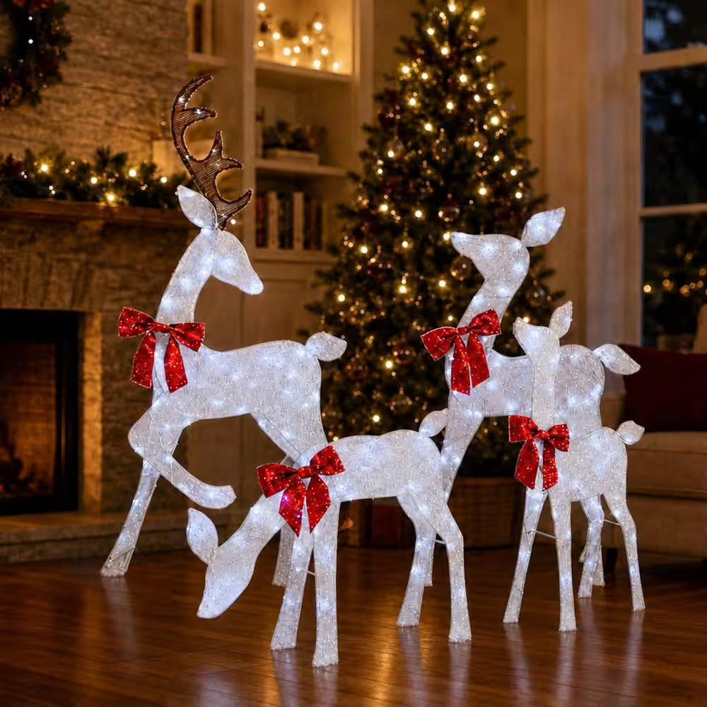 54 In. 4-Piece Outdoor Christmas Decoration 2.5D Reindeer Family Yard Decoration with Cool White LED Lights, White