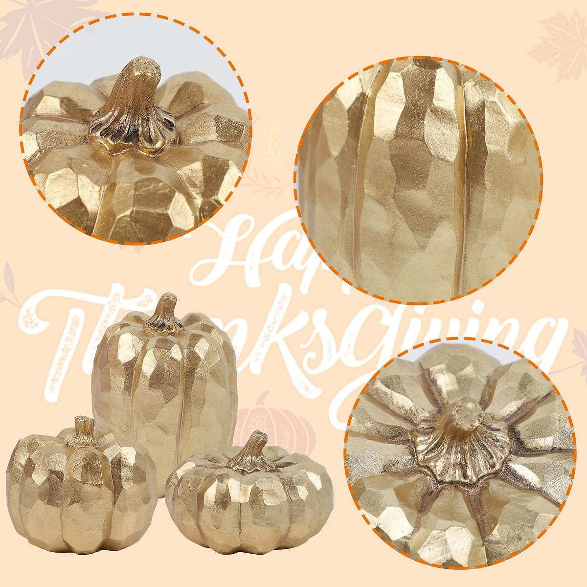 3-Pack Gold Fall Pumpkin Decor - Elegant Table Centerpieces for Autumn Home Styling