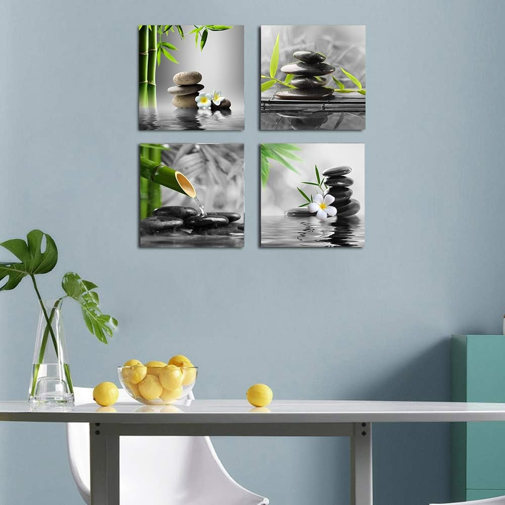 Bathroom Wall Art Black and White Wall Decor Zen Artwork Buddha Green Canvas ...