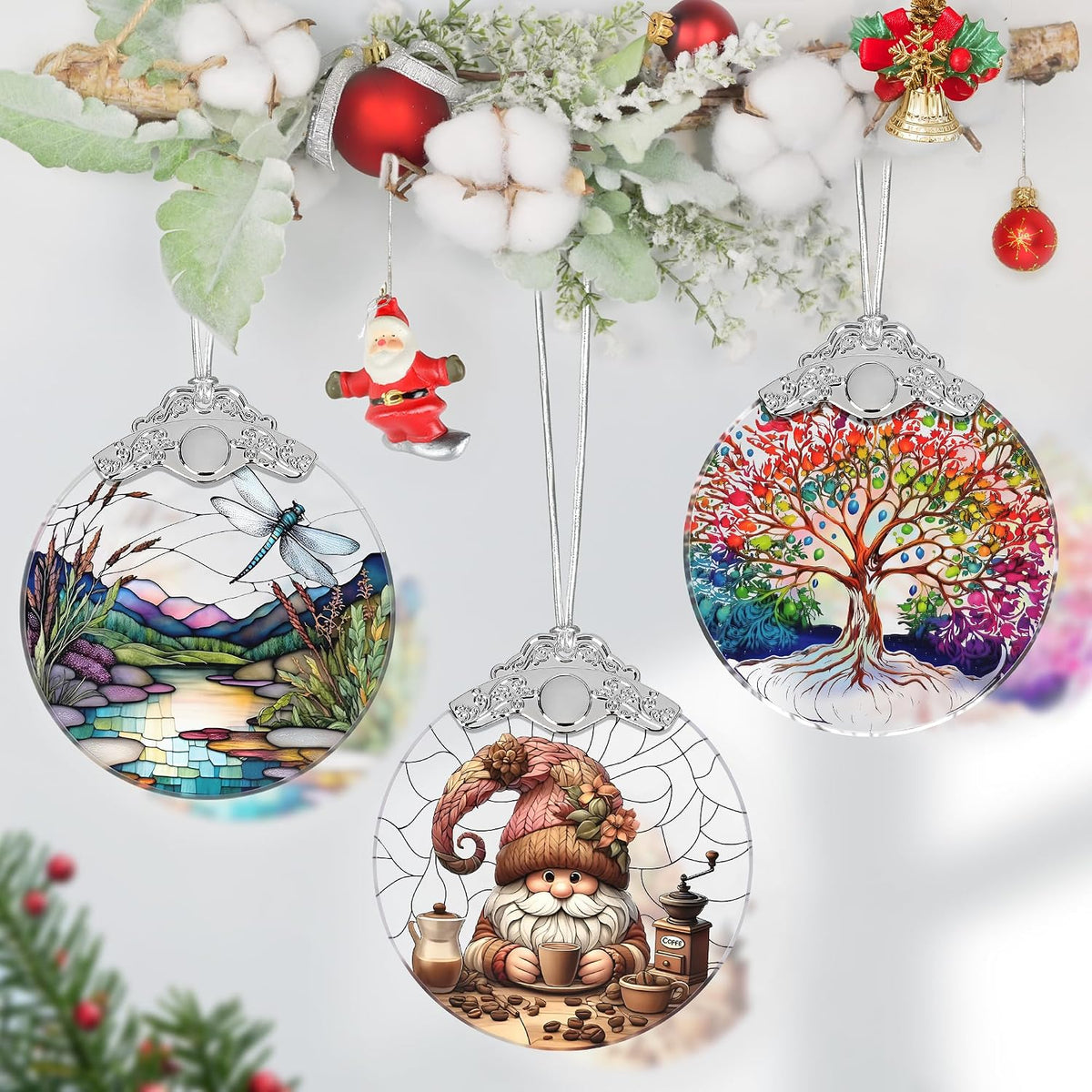 Gnome Stained Glass Ornament, Christmas Tree Decorations, Holiday Presents, Gift Exchange Ideas