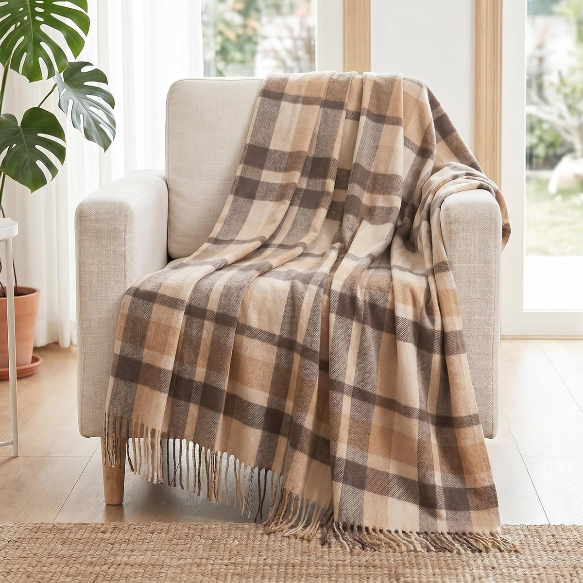 Pure Wool Throw Blanket Plaid Tartan Blankets 55X83 Inch,1.5Lb