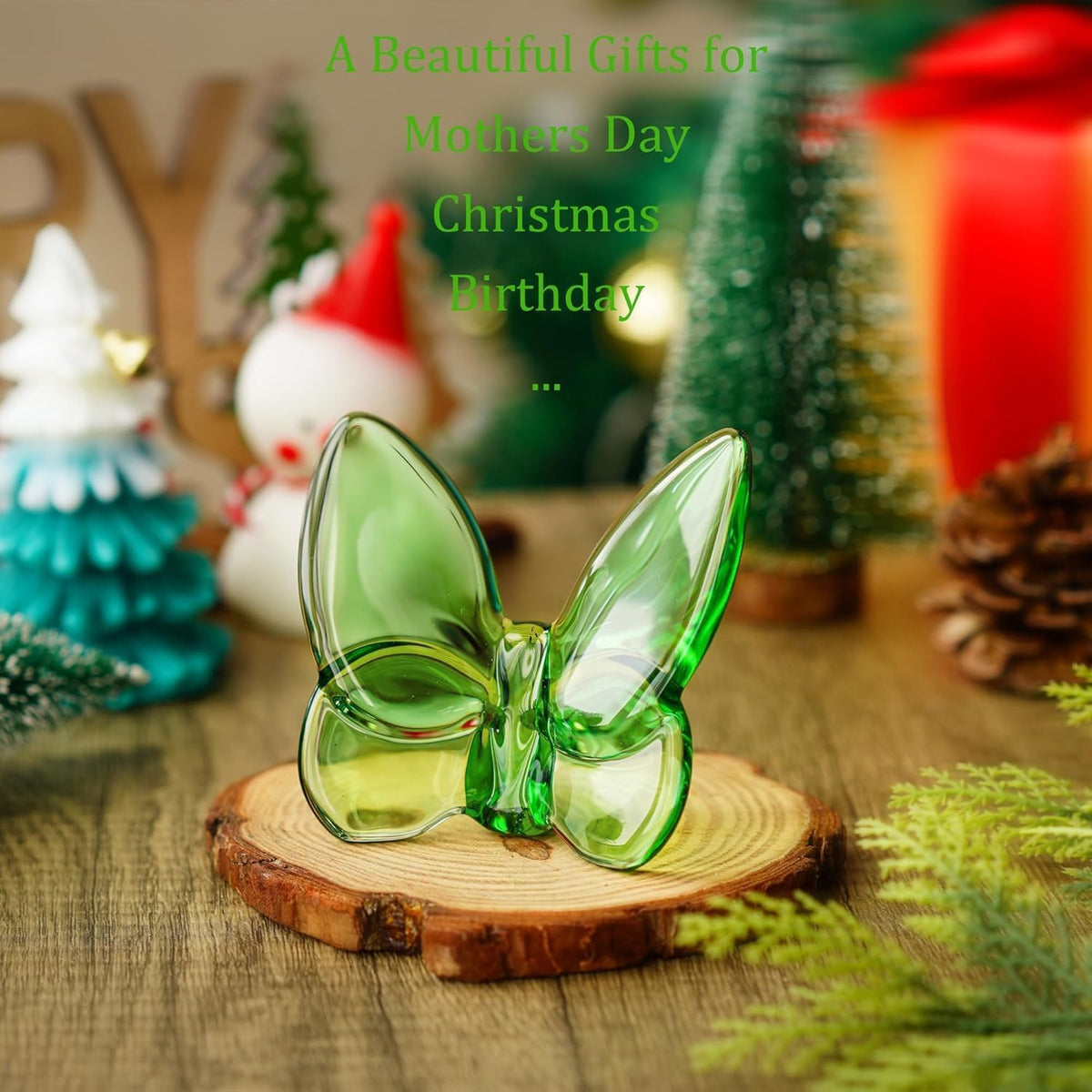 3" Crystal Butterfly Figurine, Green Glass Butterfly Statue, Glass Ornament