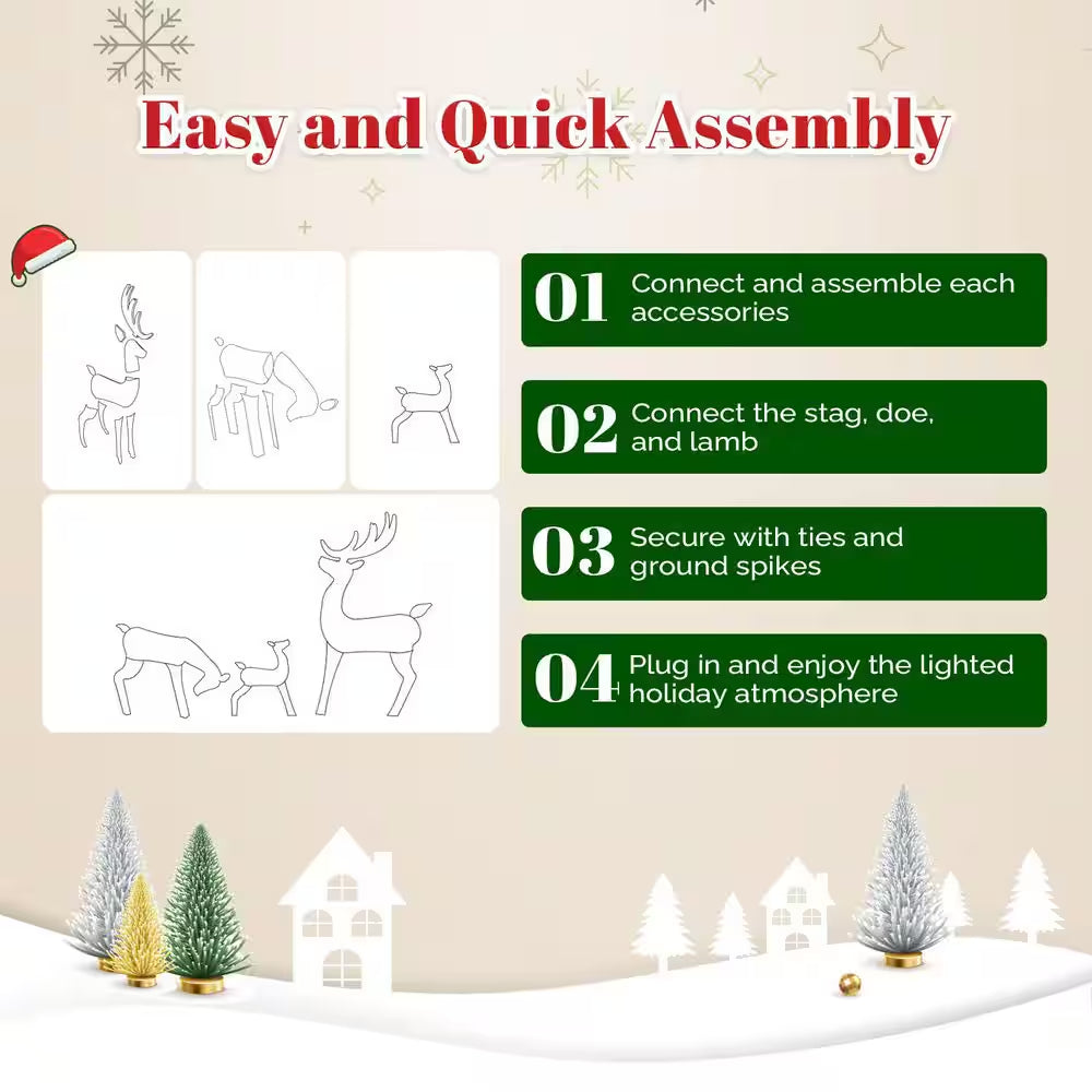 60 In. LED Metal Deer Family with 280 LED Warm White Lights Christmas Yard Decoration