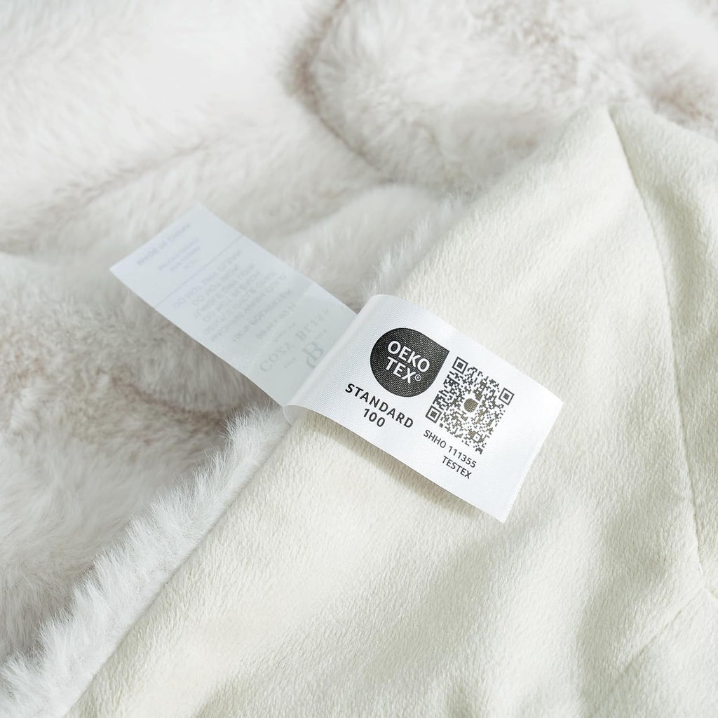 Deluxe Sheared Rabbit Faux Fur Throw Blanket, Soft Fuzzy High-Low Sculpted Plush Blanket for Couch, Cozy Home Accent, All Season Use, Beige 50"X60"